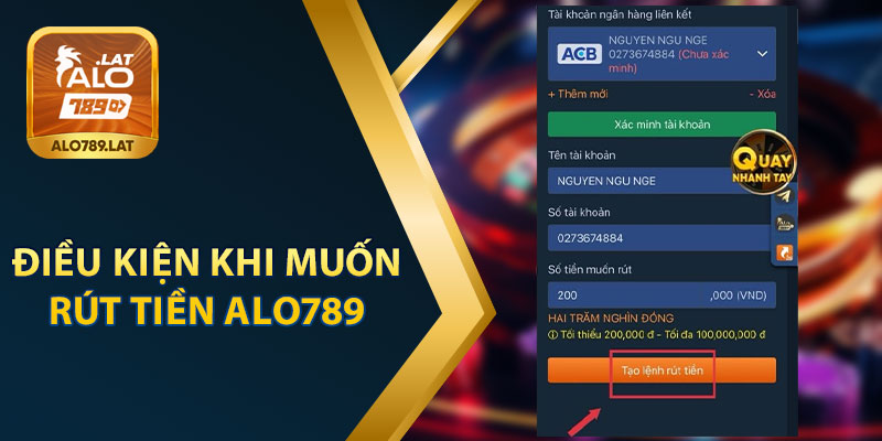 Điều Kiện Khi Muốn Rút Tiền Alo789